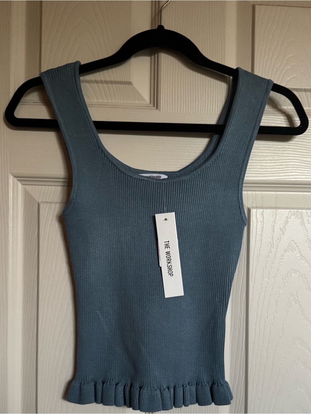 NWT The Workshop Blue Ribbed Ruffle Hem Tank Top, Various Sizes